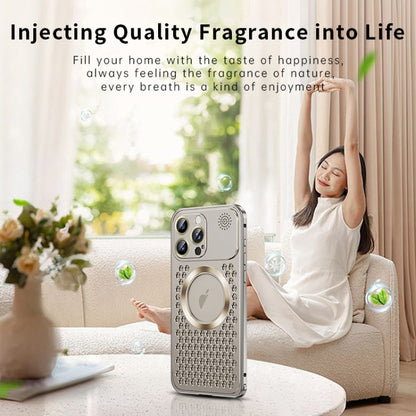 For iPhone 14 Pro Max Spring Buckle MagSafe Magnetic Metal Aromatherapy Phone Case(Silver) - iPhone 14 Pro Max Cases by buy2fix | Online Shopping UK | buy2fix