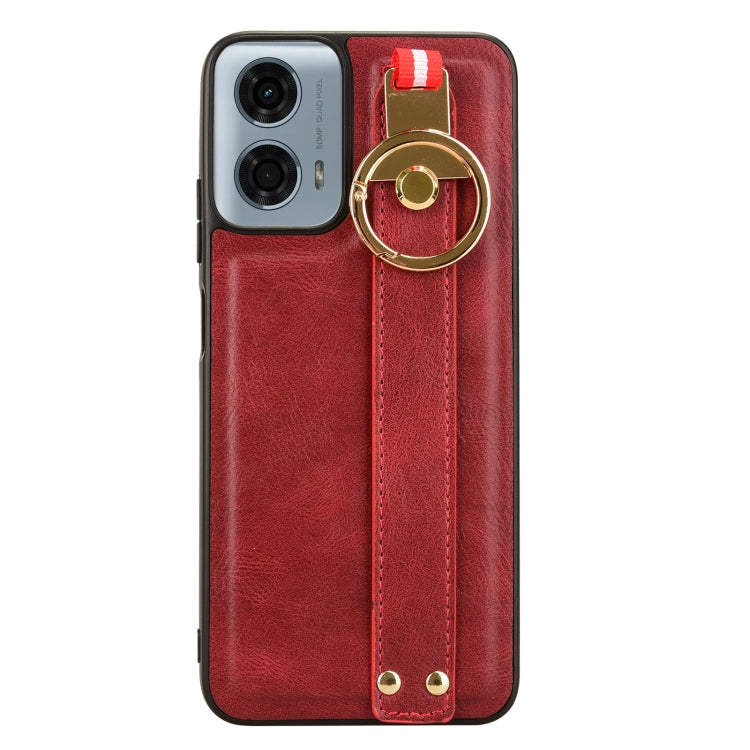 For Motorola Moto G Power 2024 Wristband Leather Back Phone Case(Red) - Motorola Cases by buy2fix | Online Shopping UK | buy2fix