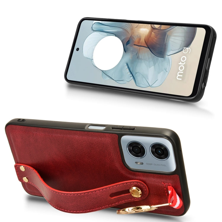 For Motorola Moto G 5G 2024 Wristband Leather Back Phone Case(Red) - Motorola Cases by buy2fix | Online Shopping UK | buy2fix