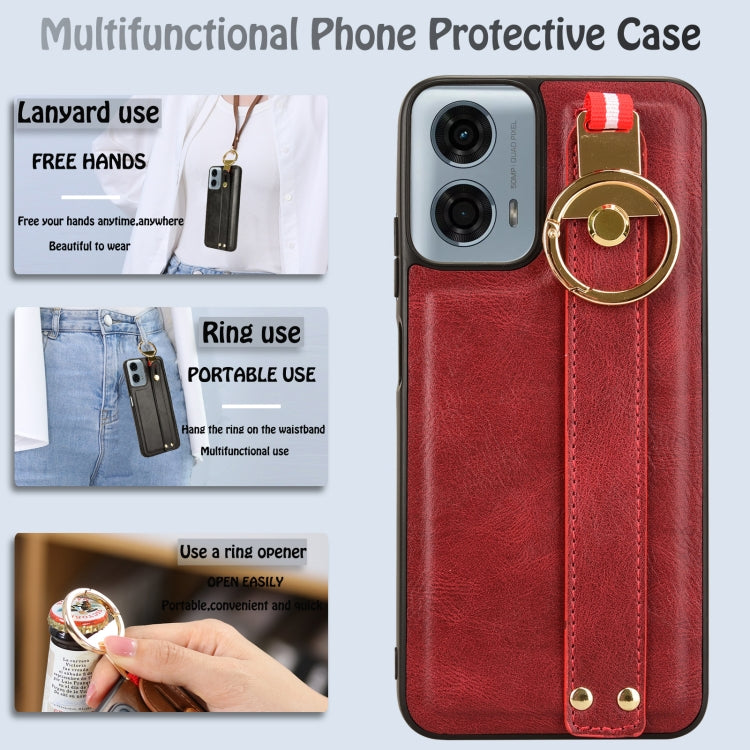 For Motorola Moto G 5G 2024 Wristband Leather Back Phone Case(Red) - Motorola Cases by buy2fix | Online Shopping UK | buy2fix