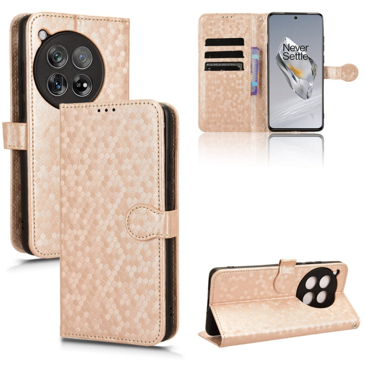 For OnePlus 12 Honeycomb Dot Texture Leather Phone Case(Gold) by buy2fix