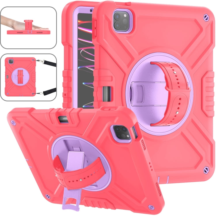 For iPad Air 2022 10.9 / Pro 11 2022 X Rotation PC Hybrid Silicone Tablet Case with Strap(Red Purple) - iPad 2025 / 2022 Cases by buy2fix | Online Shopping UK | buy2fix