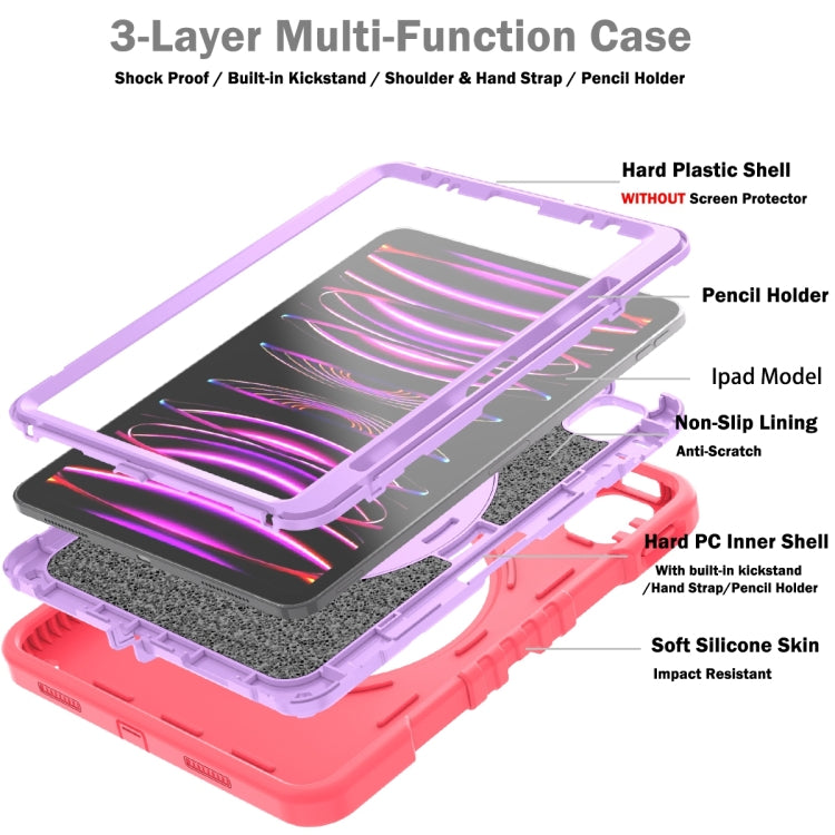 For iPad Air 2022 10.9 / Pro 11 2022 X Rotation PC Hybrid Silicone Tablet Case with Strap(Red Purple) - iPad 2025 / 2022 Cases by buy2fix | Online Shopping UK | buy2fix