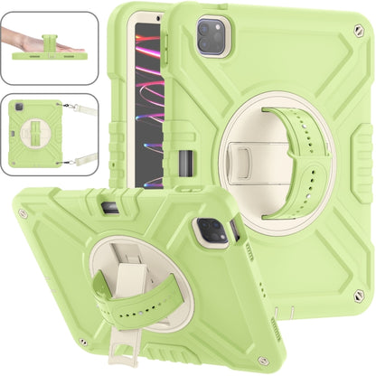 For iPad Air 2022 10.9 / Pro 11 2022 X Rotation PC Hybrid Silicone Tablet Case with Strap(Yellow Green White) - iPad 2025 / 2022 Cases by buy2fix | Online Shopping UK | buy2fix
