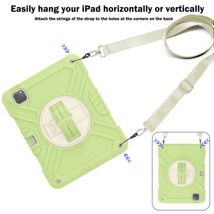 For iPad Air 2022 10.9 / Pro 11 2022 X Rotation PC Hybrid Silicone Tablet Case with Strap(Yellow Green White) - iPad 2025 / 2022 Cases by buy2fix | Online Shopping UK | buy2fix