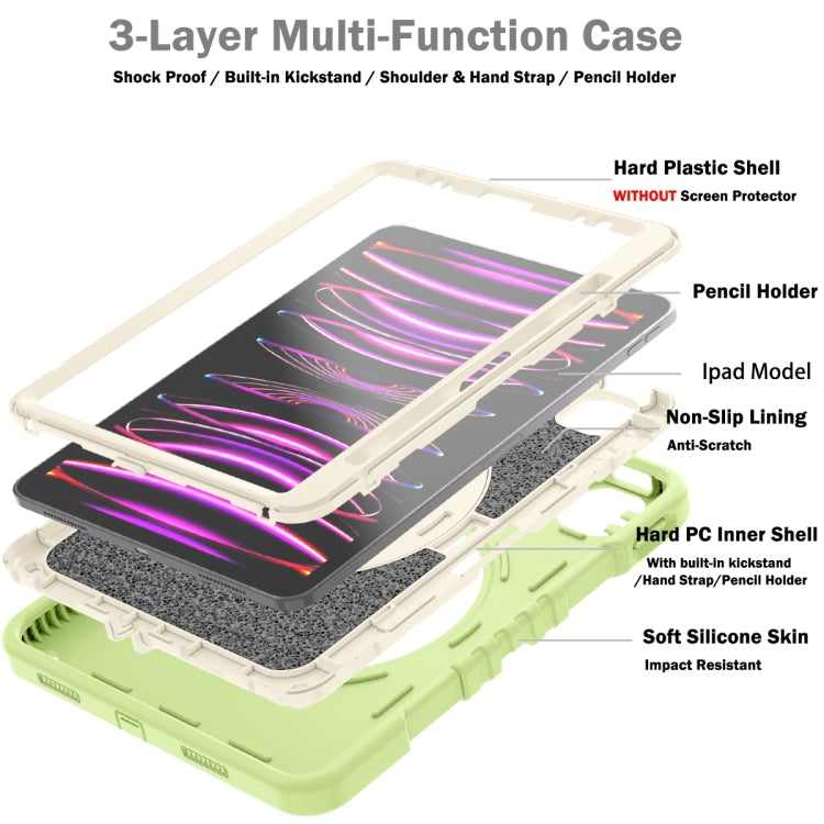 For iPad Air 2022 10.9 / Pro 11 2022 X Rotation PC Hybrid Silicone Tablet Case with Strap(Yellow Green White) - iPad 2025 / 2022 Cases by buy2fix | Online Shopping UK | buy2fix