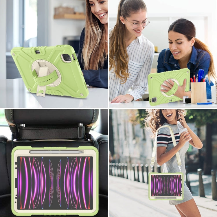 For iPad Air 2022 10.9 / Pro 11 2022 X Rotation PC Hybrid Silicone Tablet Case with Strap(Yellow Green White) - iPad 2025 / 2022 Cases by buy2fix | Online Shopping UK | buy2fix