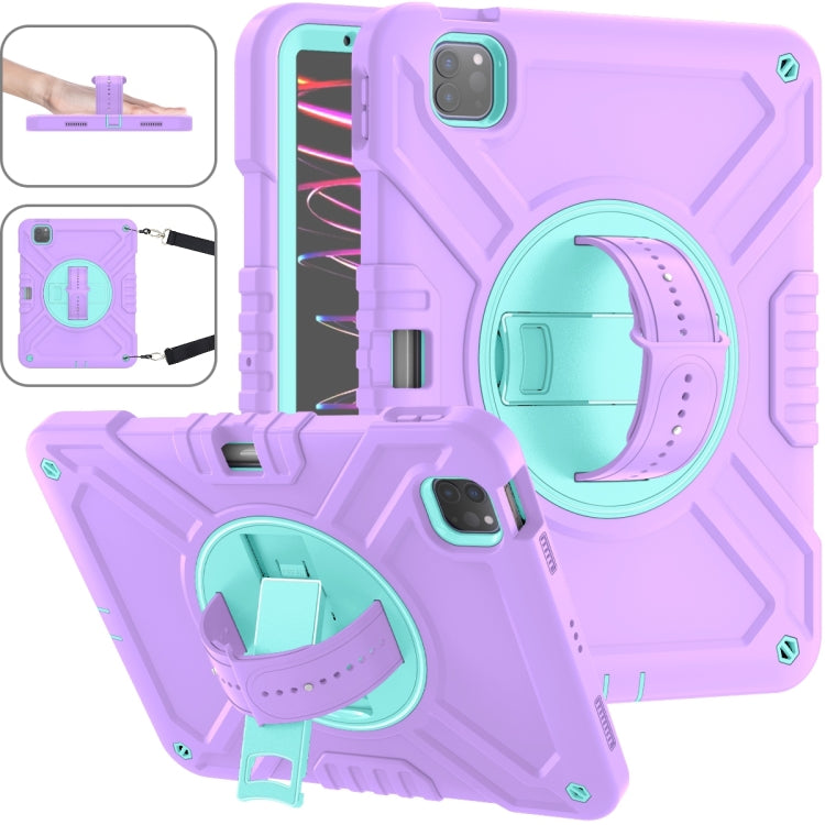 For iPad Air 2022 10.9 / Pro 11 2022 X Rotation PC Hybrid Silicone Tablet Case with Strap(Purple Cyan) - iPad 2025 / 2022 Cases by buy2fix | Online Shopping UK | buy2fix
