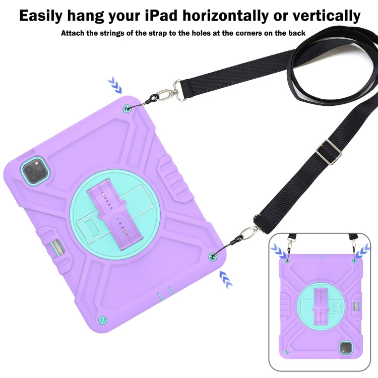 For iPad Air 2022 10.9 / Pro 11 2022 X Rotation PC Hybrid Silicone Tablet Case with Strap(Purple Cyan) - iPad 2025 / 2022 Cases by buy2fix | Online Shopping UK | buy2fix