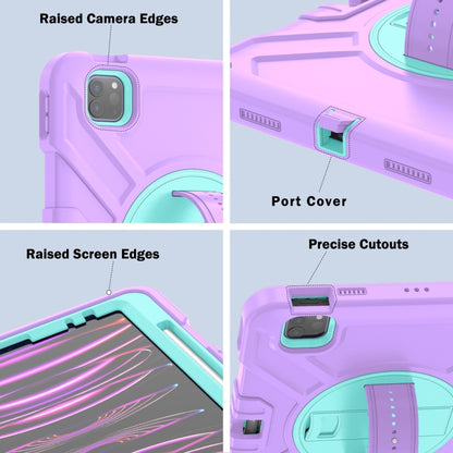 For iPad Air 2022 10.9 / Pro 11 2022 X Rotation PC Hybrid Silicone Tablet Case with Strap(Purple Cyan) - iPad 2025 / 2022 Cases by buy2fix | Online Shopping UK | buy2fix