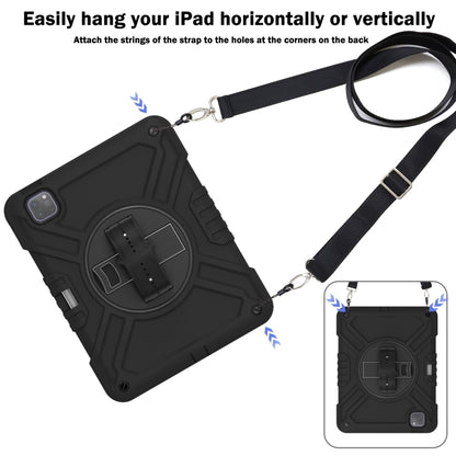 For iPad Air 2022 10.9 / Pro 11 2022 X Rotation PC Hybrid Silicone Tablet Case with Strap(Full Black) - iPad 2025 / 2022 Cases by buy2fix | Online Shopping UK | buy2fix