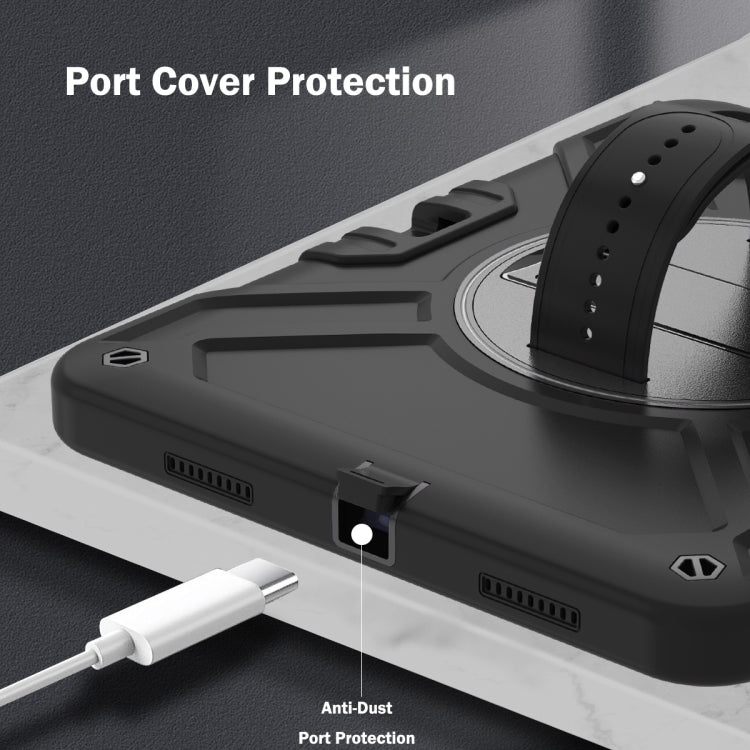 For iPad Air 2022 10.9 / Pro 11 2022 X Rotation PC Hybrid Silicone Tablet Case with Strap(Full Black) - iPad 2025 / 2022 Cases by buy2fix | Online Shopping UK | buy2fix