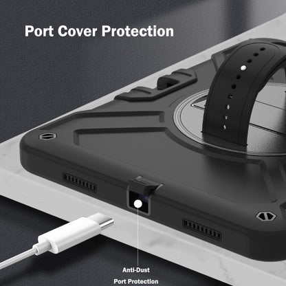 For iPad Air 2022 10.9 / Pro 11 2022 X Rotation PC Hybrid Silicone Tablet Case with Strap(Full Black) - iPad 2025 / 2022 Cases by buy2fix | Online Shopping UK | buy2fix