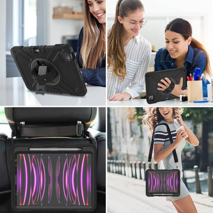 For iPad Air 2022 10.9 / Pro 11 2022 X Rotation PC Hybrid Silicone Tablet Case with Strap(Full Black) - iPad 2025 / 2022 Cases by buy2fix | Online Shopping UK | buy2fix