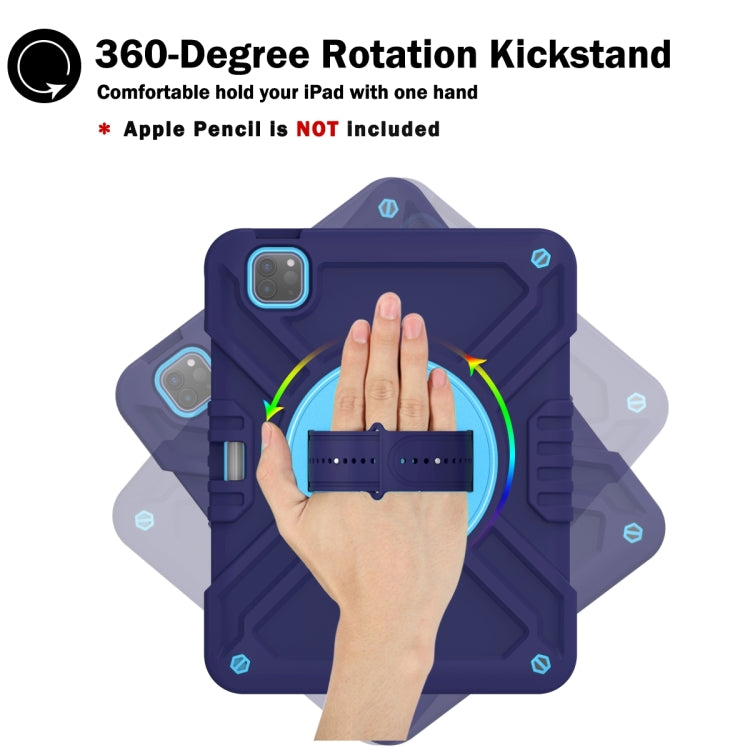 For iPad Air 2022 10.9 / Pro 11 2022 X Rotation PC Hybrid Silicone Tablet Case with Strap(Navy Sky Blue) - iPad 2025 / 2022 Cases by buy2fix | Online Shopping UK | buy2fix