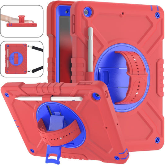 For iPad 10.2 2021 / 2020 / 2019 X Rotation PC Hybrid Silicone Tablet Case with Strap(Red Blue) - iPad 10.2 Cases by buy2fix | Online Shopping UK | buy2fix
