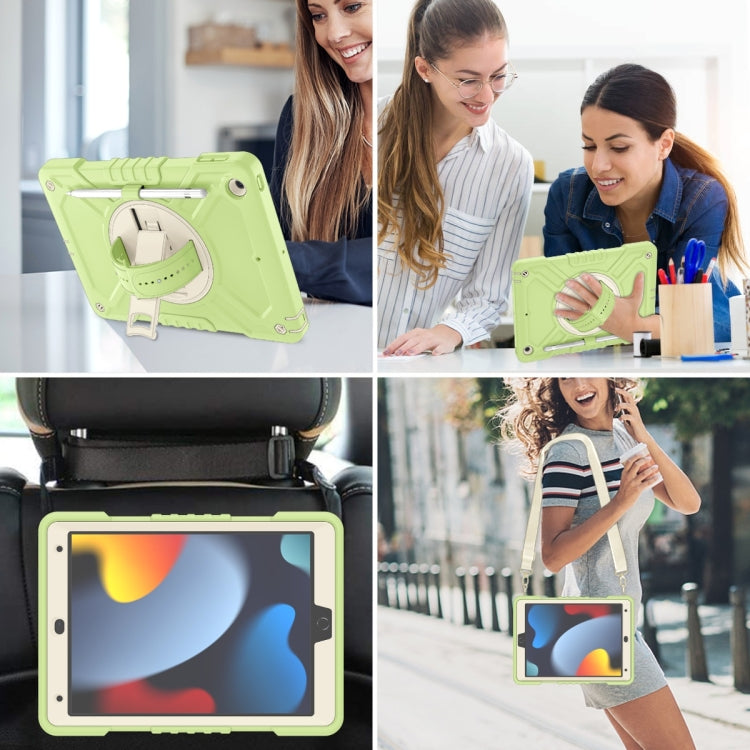 For iPad 10.2 2021 / 2020 / 2019 X Rotation PC Hybrid Silicone Tablet Case with Strap(Yellow Green White) - iPad 10.2 Cases by buy2fix | Online Shopping UK | buy2fix