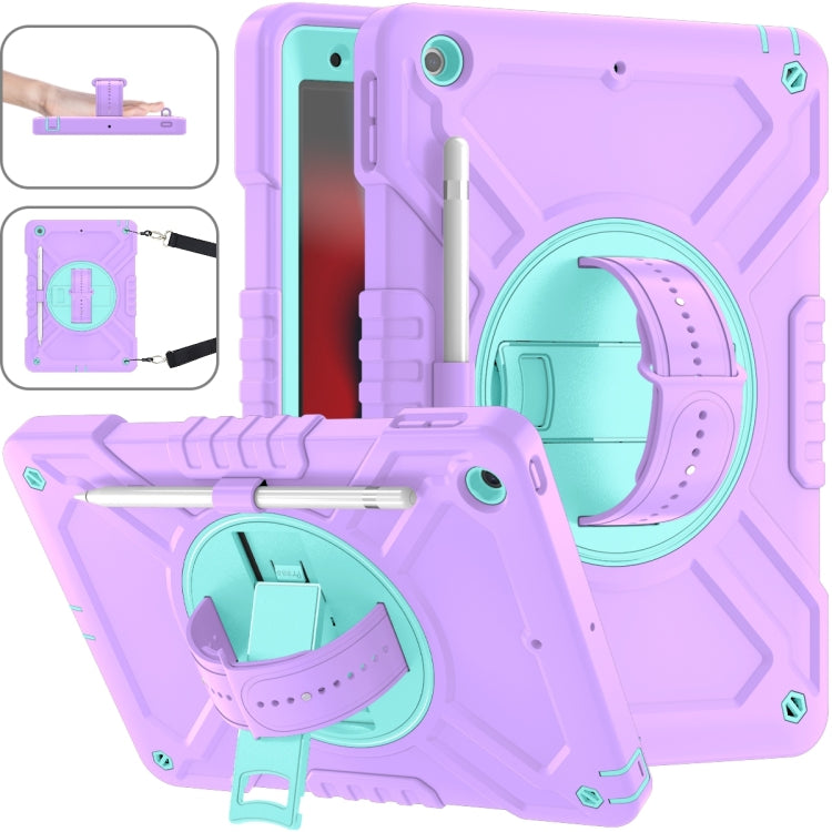For iPad 10.2 2021 / 2020 / 2019 X Rotation PC Hybrid Silicone Tablet Case with Strap(Purple Cyan) - iPad 10.2 Cases by buy2fix | Online Shopping UK | buy2fix