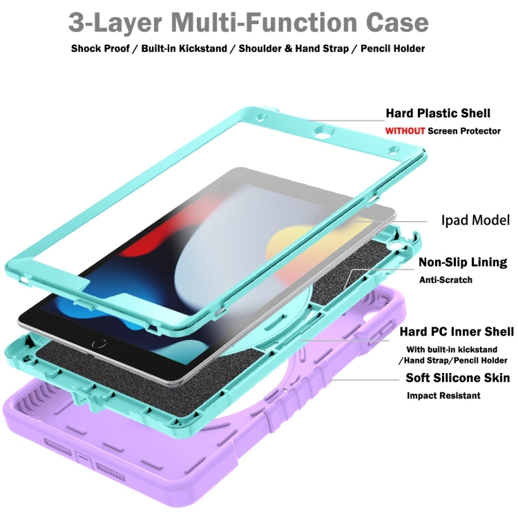 For iPad 10.2 2021 / 2020 / 2019 X Rotation PC Hybrid Silicone Tablet Case with Strap(Purple Cyan) - iPad 10.2 Cases by buy2fix | Online Shopping UK | buy2fix