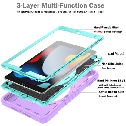 For iPad 10.2 2021 / 2020 / 2019 X Rotation PC Hybrid Silicone Tablet Case with Strap(Purple Cyan) - iPad 10.2 Cases by buy2fix | Online Shopping UK | buy2fix