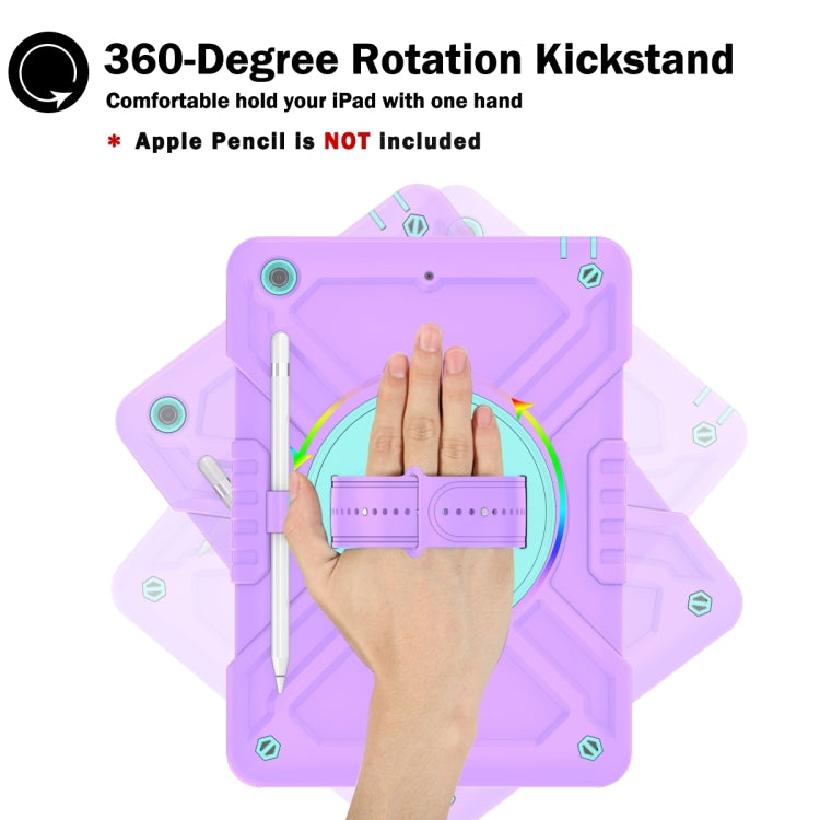 For iPad 10.2 2021 / 2020 / 2019 X Rotation PC Hybrid Silicone Tablet Case with Strap(Purple Cyan) - iPad 10.2 Cases by buy2fix | Online Shopping UK | buy2fix
