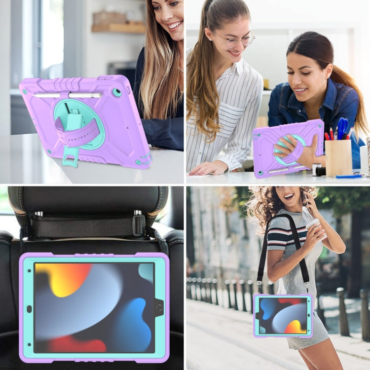 For iPad 10.2 2021 / 2020 / 2019 X Rotation PC Hybrid Silicone Tablet Case with Strap(Purple Cyan) - iPad 10.2 Cases by buy2fix | Online Shopping UK | buy2fix