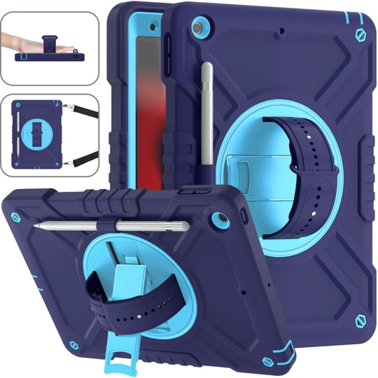 For iPad 10.2 2021 / 2020 / 2019 X Rotation PC Hybrid Silicone Tablet Case with Strap(Navy Sky Blue)