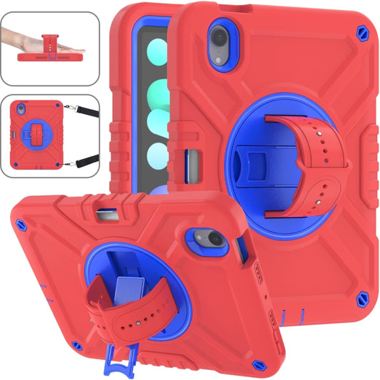 For iPad mini 6 / mini 2024 X Rotation PC Hybrid Silicone Tablet Case with Strap(Red Blue) - iPad mini 6 Cases by buy2fix | Online Shopping UK | buy2fix