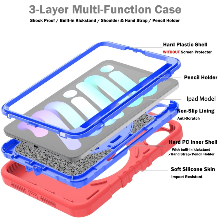 For iPad mini 6 / mini 2024 X Rotation PC Hybrid Silicone Tablet Case with Strap(Red Blue) - iPad mini 6 Cases by buy2fix | Online Shopping UK | buy2fix