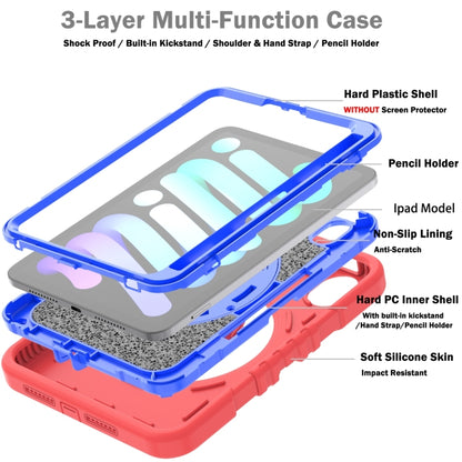 For iPad mini 6 / mini 2024 X Rotation PC Hybrid Silicone Tablet Case with Strap(Red Blue) - iPad mini 6 Cases by buy2fix | Online Shopping UK | buy2fix