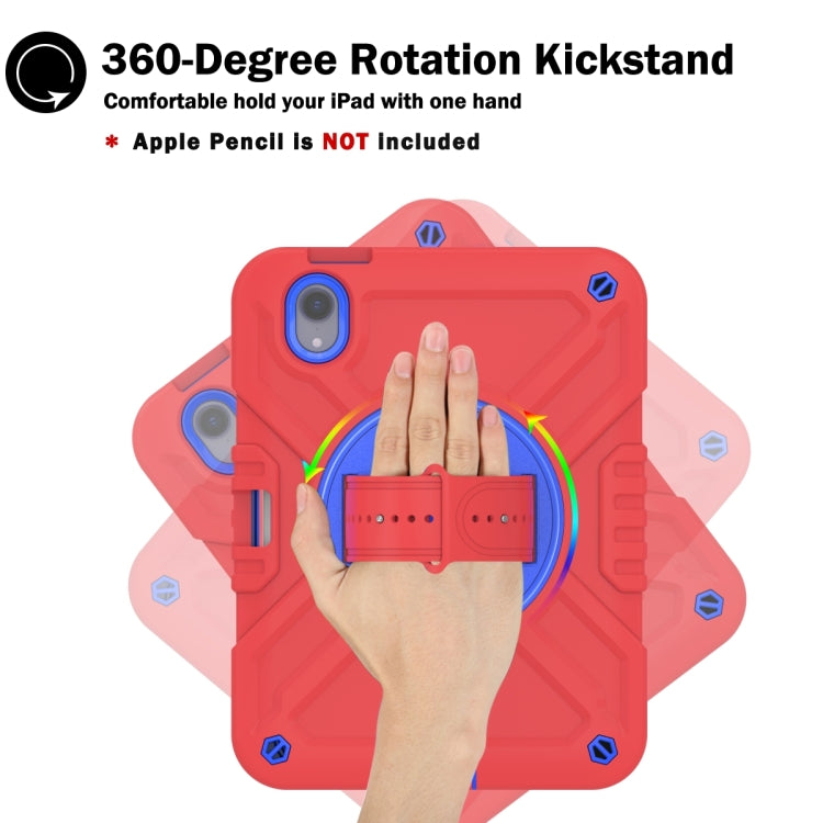For iPad mini 6 / mini 2024 X Rotation PC Hybrid Silicone Tablet Case with Strap(Red Blue) - iPad mini 6 Cases by buy2fix | Online Shopping UK | buy2fix