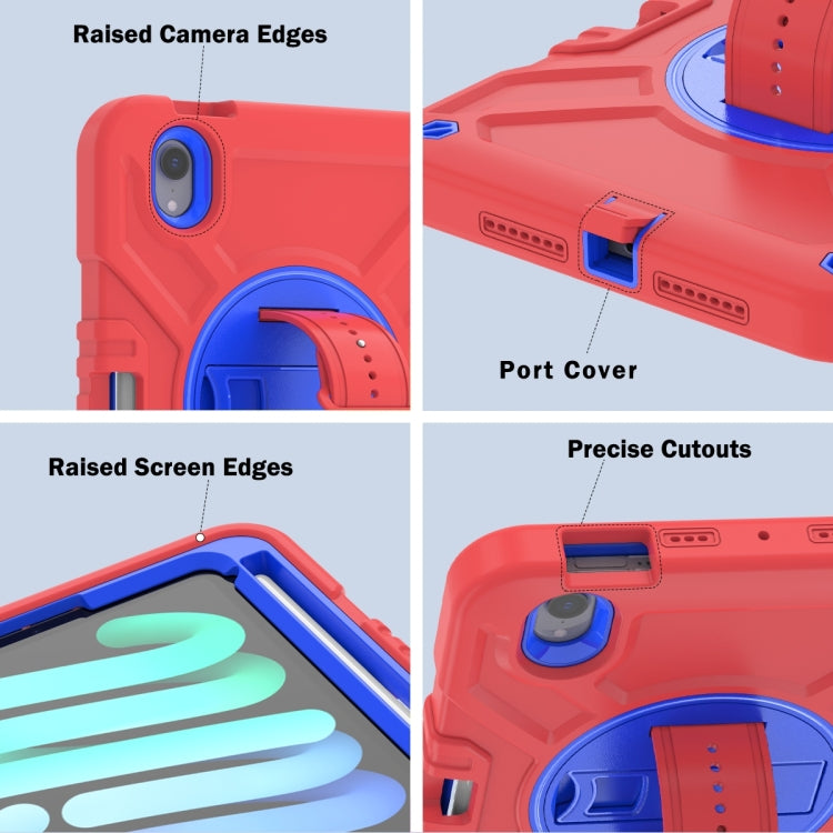 For iPad mini 6 / mini 2024 X Rotation PC Hybrid Silicone Tablet Case with Strap(Red Blue) - iPad mini 6 Cases by buy2fix | Online Shopping UK | buy2fix