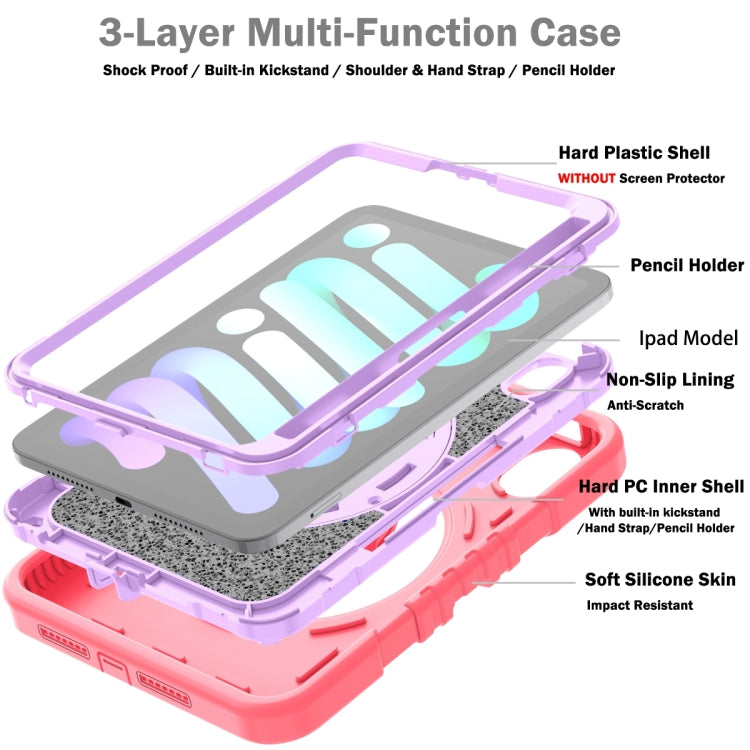 For iPad mini 6 / mini 2024 X Rotation PC Hybrid Silicone Tablet Case with Strap(Red Purple) - iPad mini 6 Cases by buy2fix | Online Shopping UK | buy2fix