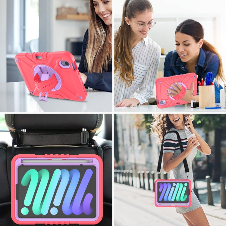 For iPad mini 6 / mini 2024 X Rotation PC Hybrid Silicone Tablet Case with Strap(Red Purple) - iPad mini 6 Cases by buy2fix | Online Shopping UK | buy2fix