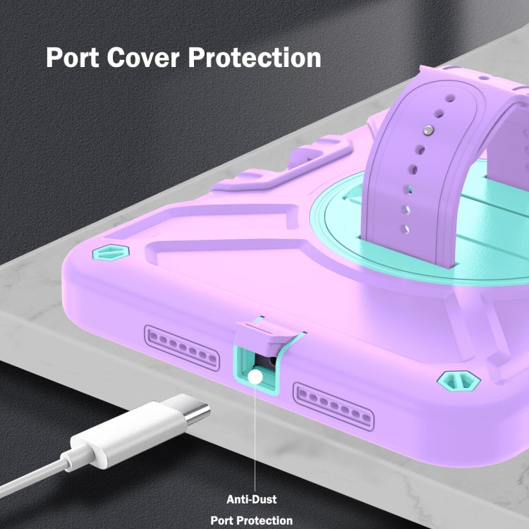 For iPad mini 6 / mini 2024 X Rotation PC Hybrid Silicone Tablet Case with Strap(Purple Cyan) - iPad mini 6 Cases by buy2fix | Online Shopping UK | buy2fix