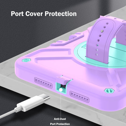 For iPad mini 6 / mini 2024 X Rotation PC Hybrid Silicone Tablet Case with Strap(Purple Cyan) - iPad mini 6 Cases by buy2fix | Online Shopping UK | buy2fix