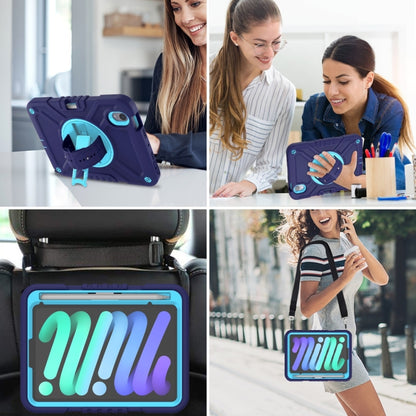 For iPad mini 6 / mini 2024 X Rotation PC Hybrid Silicone Tablet Case with Strap(Navy Sky Blue) - iPad mini 6 Cases by buy2fix | Online Shopping UK | buy2fix
