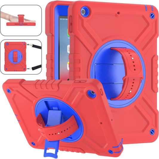 For iPad Air / Air 2 / 9.7 2018 / 2017 X Rotation PC Hybrid Silicone Tablet Case with Strap(Red Blue) - iPad 9.7 (2018) & (2017) Cases by buy2fix | Online Shopping UK | buy2fix