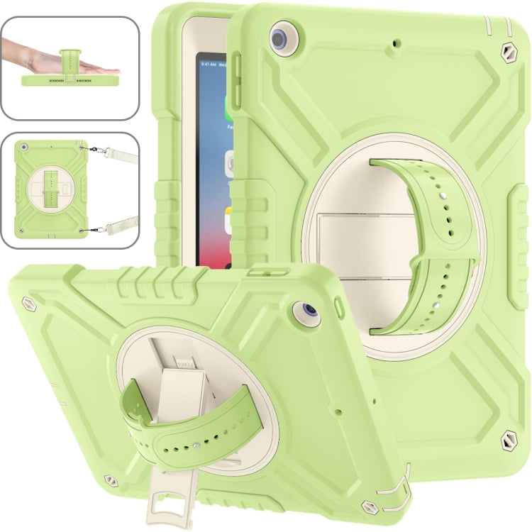 For iPad Air / Air 2 / 9.7 2018 / 2017 X Rotation PC Hybrid Silicone Tablet Case with Strap(Yellow Green White) - iPad 9.7 (2018) & (2017) Cases by buy2fix | Online Shopping UK | buy2fix