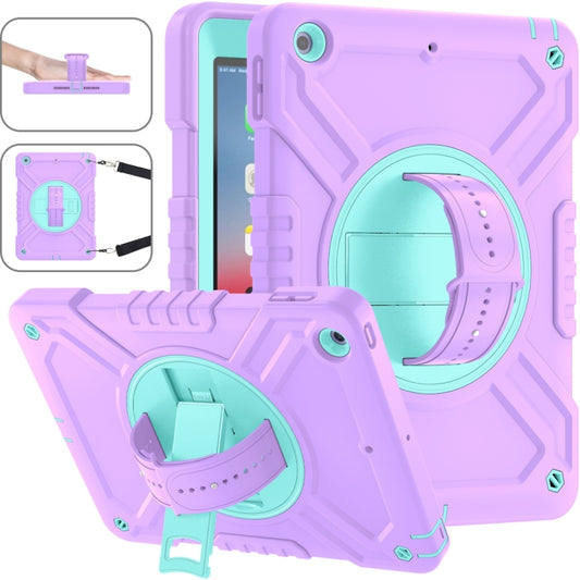For iPad Air / Air 2 / 9.7 2018 / 2017 X Rotation PC Hybrid Silicone Tablet Case with Strap(Purple Cyan) - iPad 9.7 (2018) & (2017) Cases by buy2fix | Online Shopping UK | buy2fix