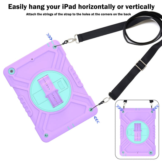For iPad Air / Air 2 / 9.7 2018 / 2017 X Rotation PC Hybrid Silicone Tablet Case with Strap(Purple Cyan) - iPad 9.7 (2018) & (2017) Cases by buy2fix | Online Shopping UK | buy2fix