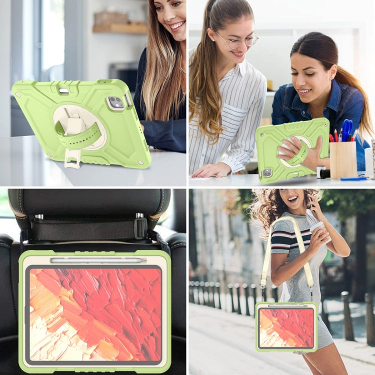 For iPad Pro 11 2024 X Rotation PC Hybrid Silicone Tablet Case with Strap(Yellow Green White) - iPad Pro 11 2024 Cases by buy2fix | Online Shopping UK | buy2fix