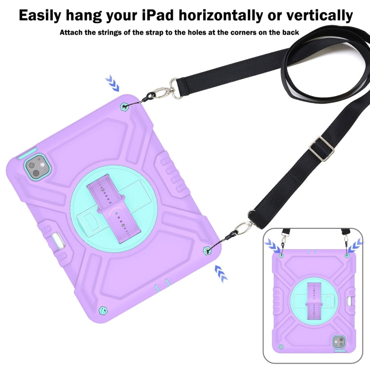 For iPad Pro 11 2024 X Rotation PC Hybrid Silicone Tablet Case with Strap(Purple Cyan) - iPad Pro 11 2024 Cases by buy2fix | Online Shopping UK | buy2fix