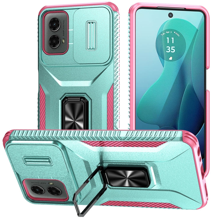 For Motorola Moto G 5G 2024 Sliding Camshield Holder Phone Case(Grey Green + Pink) - Motorola Cases by buy2fix | Online Shopping UK | buy2fix