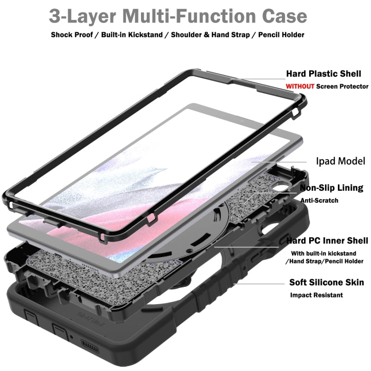 For Samsung Galaxy Tab A7 Lite X Rotation PC Hybrid Silicone Tablet Case with Strap(Full Black) - Other Galaxy Tab PC by buy2fix | Online Shopping UK | buy2fix