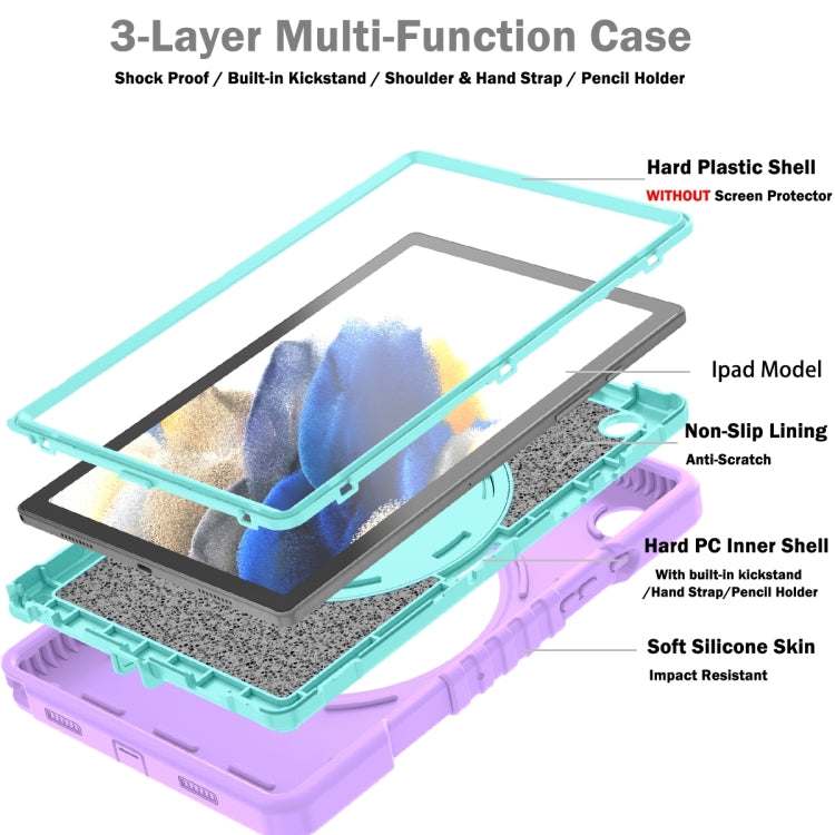 For Samsung Galaxy Tab A8 X200 X Rotation PC Hybrid Silicone Tablet Case with Strap(Purple Cyan) - Other Galaxy Tab PC by buy2fix | Online Shopping UK | buy2fix