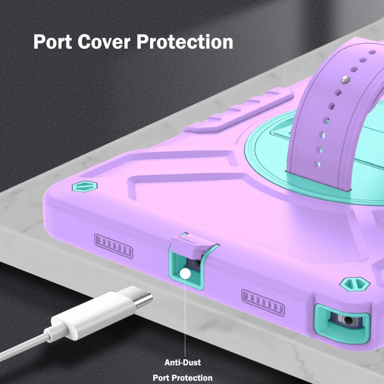 For Samsung Galaxy Tab A8 X200 X Rotation PC Hybrid Silicone Tablet Case with Strap(Purple Cyan) - Other Galaxy Tab PC by buy2fix | Online Shopping UK | buy2fix