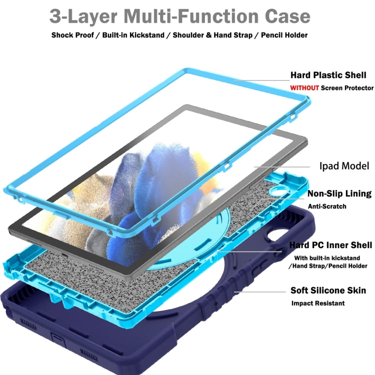 For Samsung Galaxy Tab A8 X200 X Rotation PC Hybrid Silicone Tablet Case with Strap(Navy Sky Blue) - Other Galaxy Tab PC by buy2fix | Online Shopping UK | buy2fix