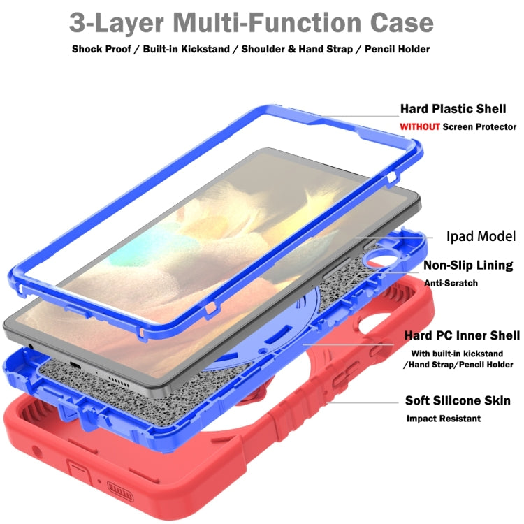For Samsung Galaxy Tab A9 X110 X Rotation PC Hybrid Silicone Tablet Case with Strap(Red Blue) - Galaxy Tab A9 by buy2fix | Online Shopping UK | buy2fix