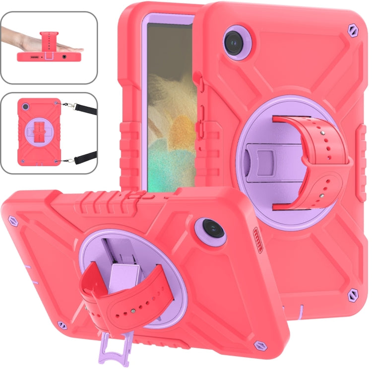 For Samsung Galaxy Tab A9 X110 X Rotation PC Hybrid Silicone Tablet Case with Strap(Red Purple) - Galaxy Tab A9 by buy2fix | Online Shopping UK | buy2fix